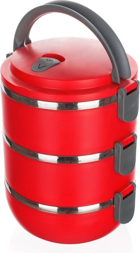 Culinaria Red voedselcontainer, 3-laagse roestvrijstalen thermolunchbox 1,65 l