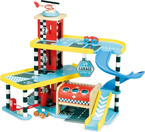 Vilac Vilacity Garage – wooden multi-level garage with elevator and cars