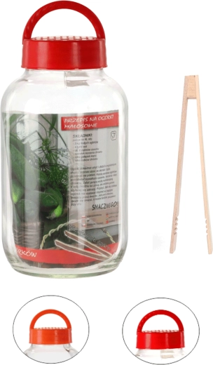Vaso da 4 l con coperchio in plastica, ricetta e pinze per frutta