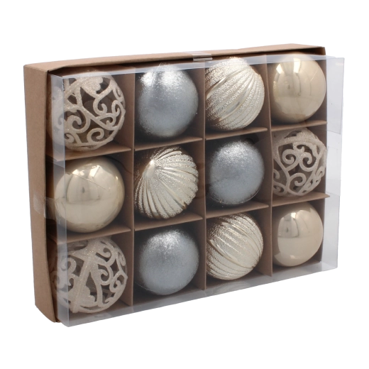 Palette harmonieuse champagne–gris–blanc