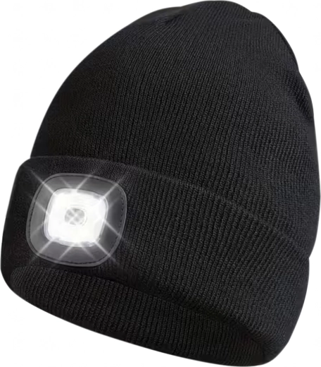 Bonnet d’hiver noir avec lampe frontale LED pour la course