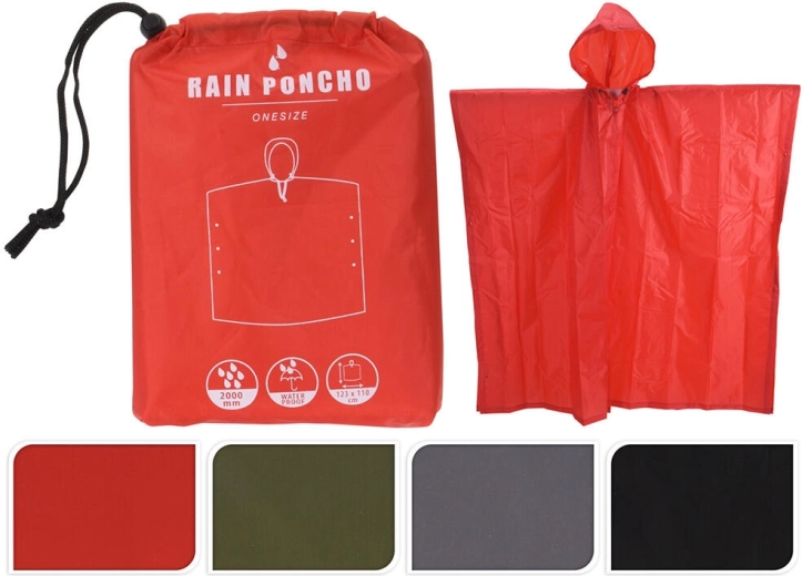 Regnponcho til voksne af PET, mix af farver
