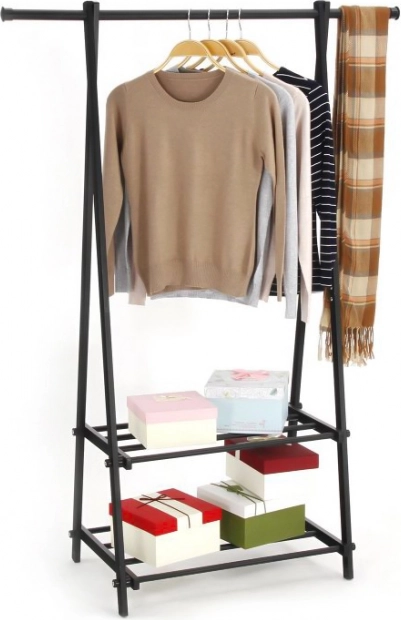 Metal garment rack with 2 shelves, black MODERNHOME