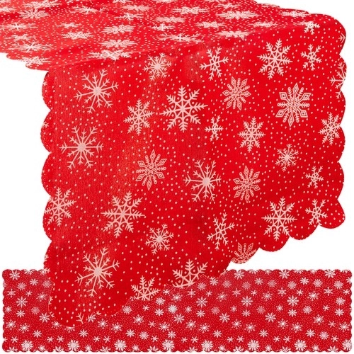 Christmas Table Runner Red with White Snowflakes 150 x 35 cm