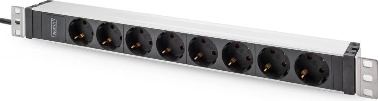 Barre PDU Racková 19" avec 8 prises Schuko, entrée IEC C20, 16 A, 230 V, câble 2 m, conception en aluminium