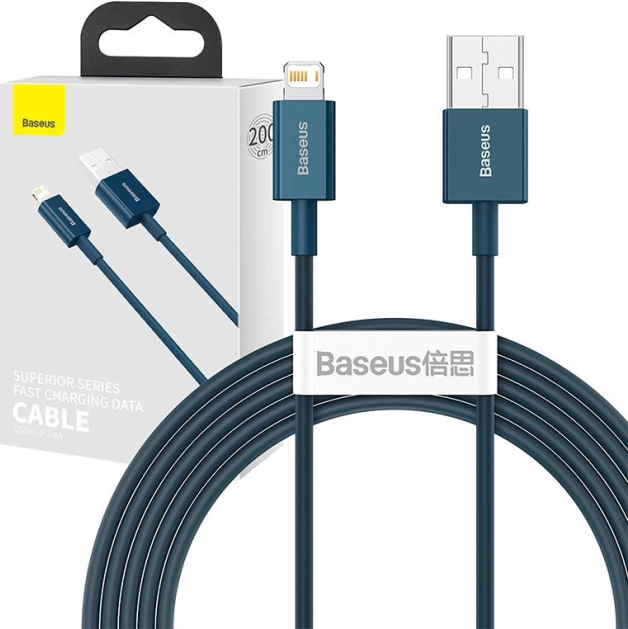 Baseus câble USB‑A vers Lightning 2 m, 2,4 A – bleu