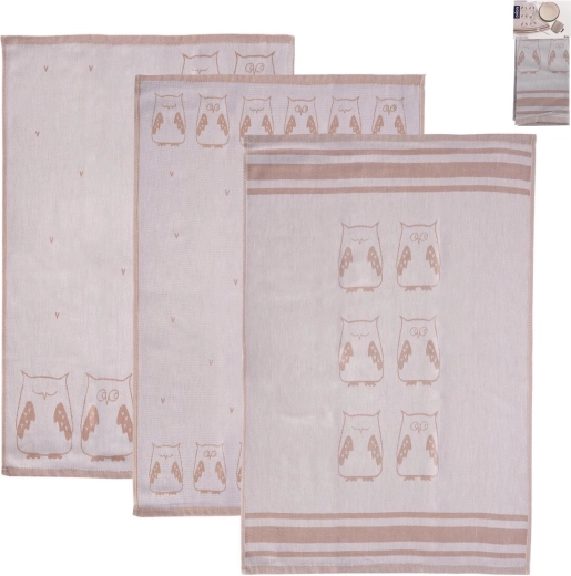 Egyptian Cotton Tea Towels Owl, 3 pcs
