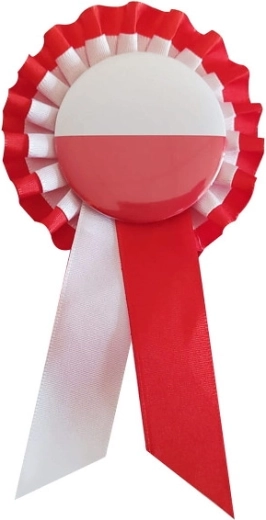 Cocarde in wit-rode kleuren met veiligheidsspeld