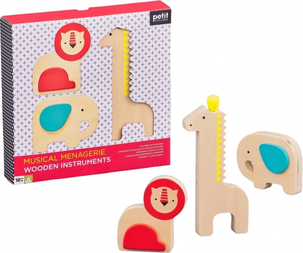 Petit Collage Musical Menagerie – Wooden Musical Instruments for Kids, 3 pcs