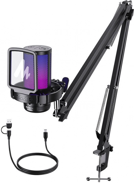 Gaming USB Microphone Maono DGM20S with Boom Arm and RGB Lighting