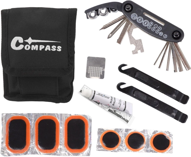 Cycling tool kit with pouch for bike repair and maintenance