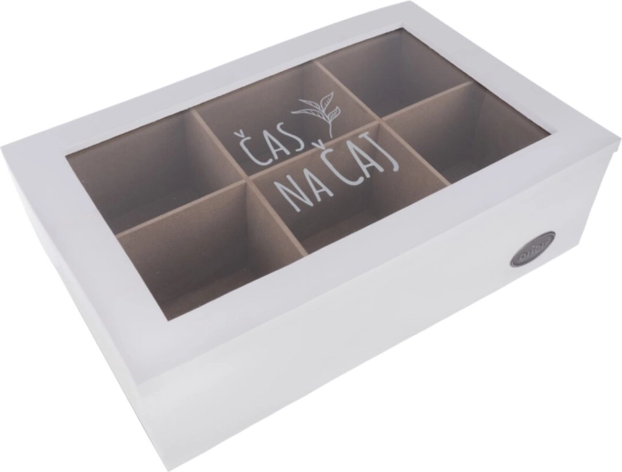 Wood and glass tea bag box – white