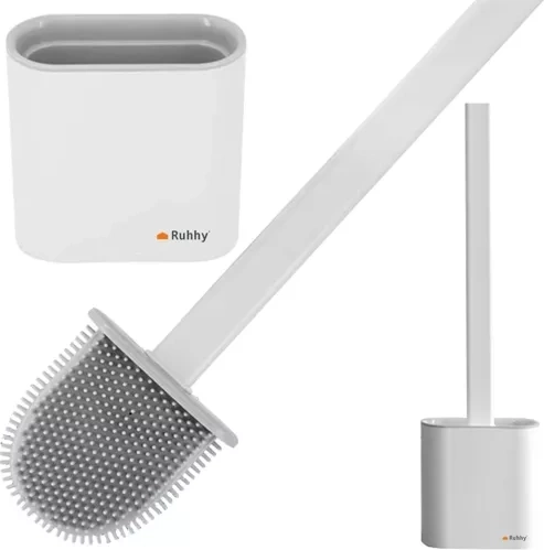 RUHHY Silicone Toilet Brush with Stand and Wall Mount