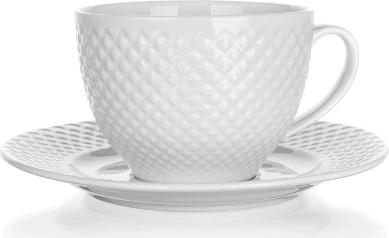 Ceramic cup with saucer DIAMOND 220 ml, white