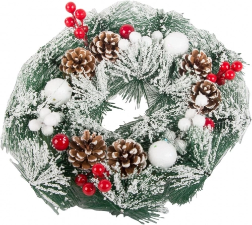 Ghirlanda natalizia con pigne e bacche rosse 20 cm