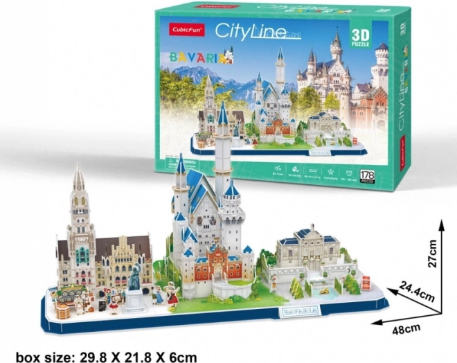 CUBICFUN 3D Puzzle CityLine Panorama Bavaria – 178 pieces