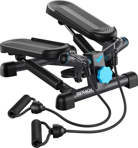 Merach mini stepper 2 in 1 con elastici di resistenza nero