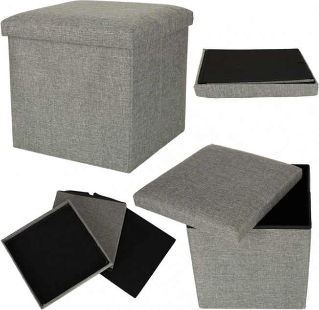 Pouf grigio pieghevole e contenitore 38x38x38 cm
