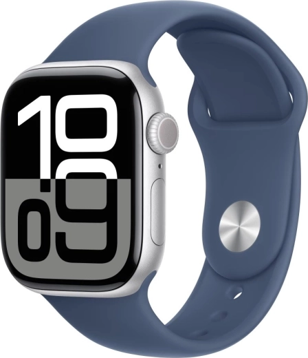 Watch Series 10 GPS, 42 mm alumínium tok ezüst színű, S/M méretű denim sport szíjjal