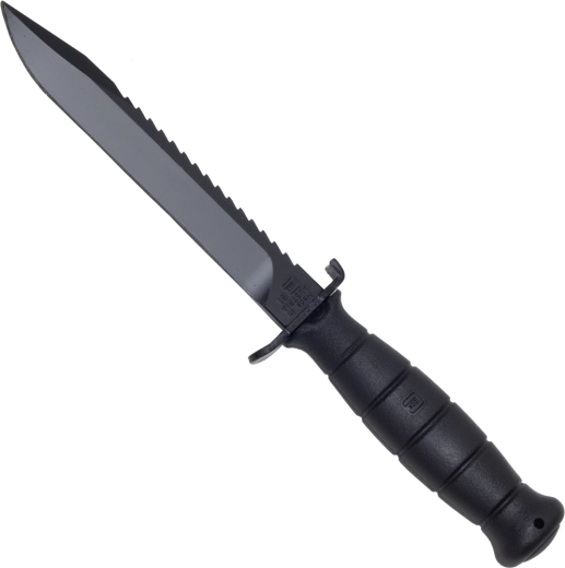 Glock FM81 coltello survival con dorso seghettato, 16,5 cm, nero, fodero in plastica