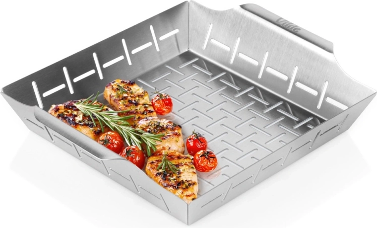 Perforated Stainless Steel Grill Basket 27 × 23 × 5 cm VILDE