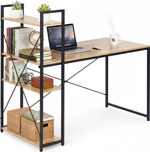 Bureau 120 × 60 cm met rek en 3 planken in loftstijl ModernHome