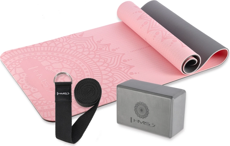 Set rosa per yoga HMS – tappetino, blocco e cinghia