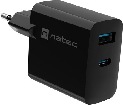 Natec Ribera GaN Wall Charger 1x USB-A + 1x USB-C 45W Black