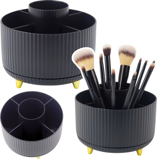 Rotating organizer for makeup brushes and lipsticks, 5 compartments, black