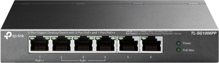 Gigabit Switch TP-Link SG1006PP with 6 ports (3 PoE+ 1 PoE++)