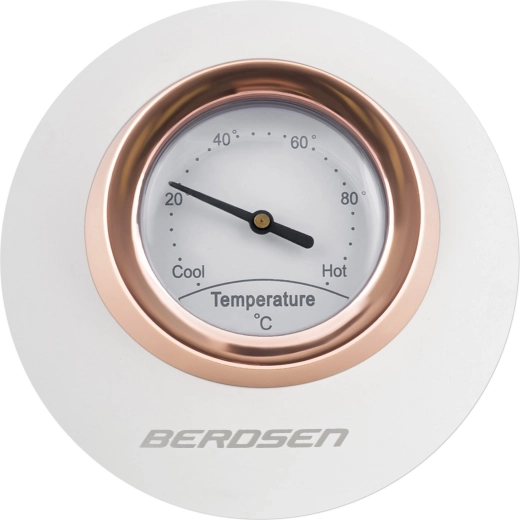 Built-in analog thermometer for precise pouring