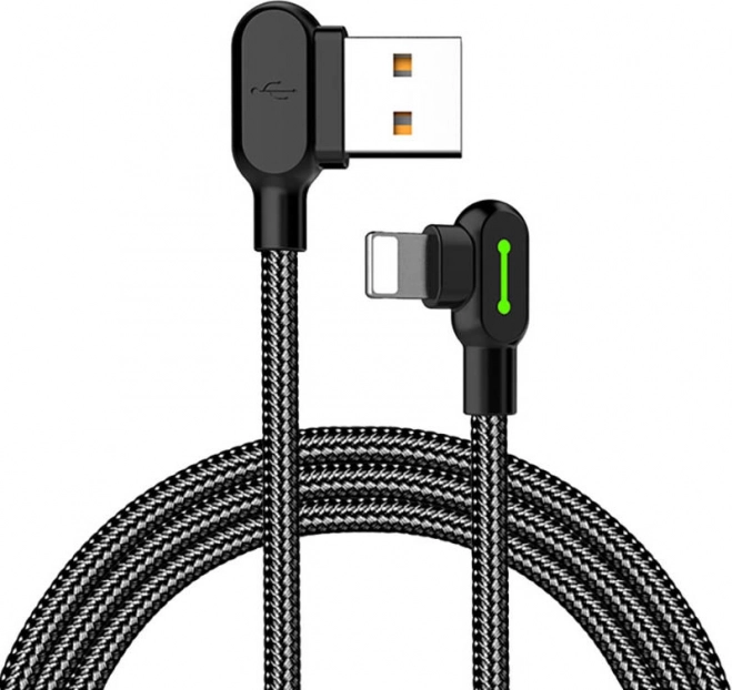 Câble USB-Lightning angulaire avec LED, 1,8 m, noir