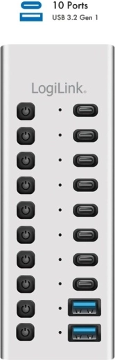 LogiLink USB 3.2 Gen 1 hub USB a 10 porte USB-A/USB-C con interruttori