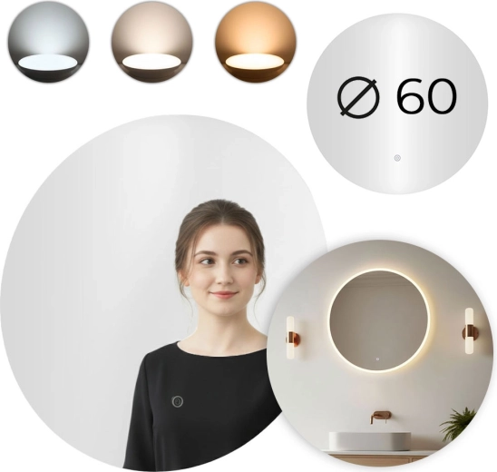 Ronde badkamer LED-spiegel 60 cm met aanraakschakelaar en 3 lichtkleuren MODERNHOME