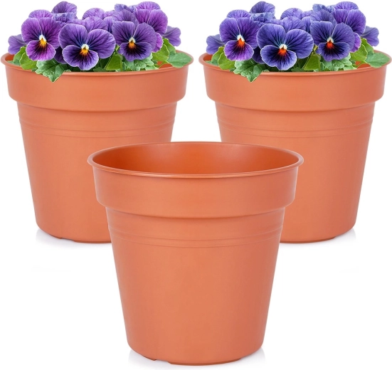 Vaso da giardino in plastica rotondo 15 cm, set 3 pz