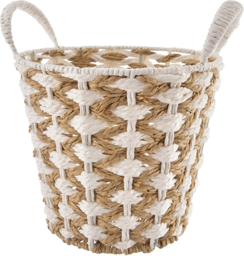 Wicker storage basket beige-white, medium 28 × 28 × 25 cm