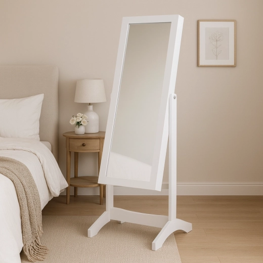 Bela stoječa škatla za nakit z ogledalom, 120 cm