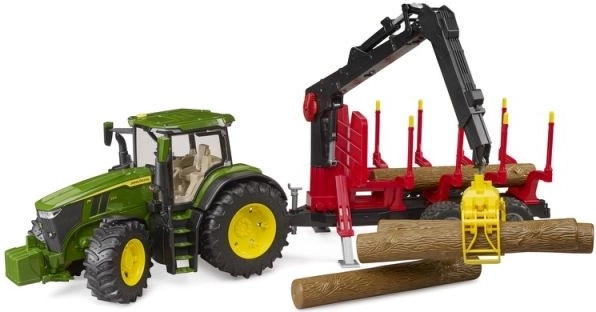 Bruder Tractor John Deere met achteraanhanger en boomstammen