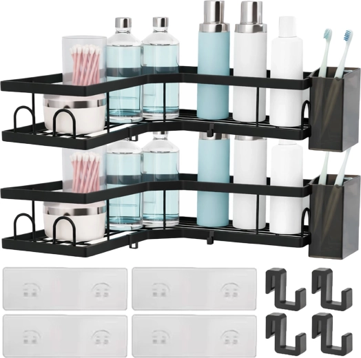 RENEW FORCE Set mit 2 eckigen Badezimmerregalen ohne Bohren