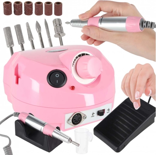 Electric Nail Drill 35,000 RPM with 6-Bit Set, Pink
