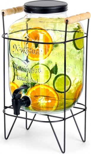 Glasdrikkedispenser med hane og sort stativ 5,5 l