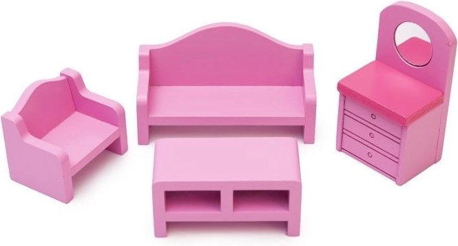 Mobili rosa in legno per casa delle bambole