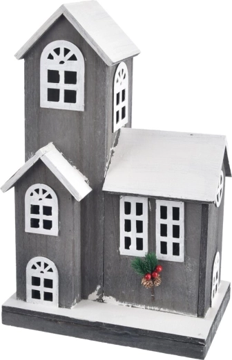 Maisonnette décorative en bois avec éclairage LED, grise, 52 cm