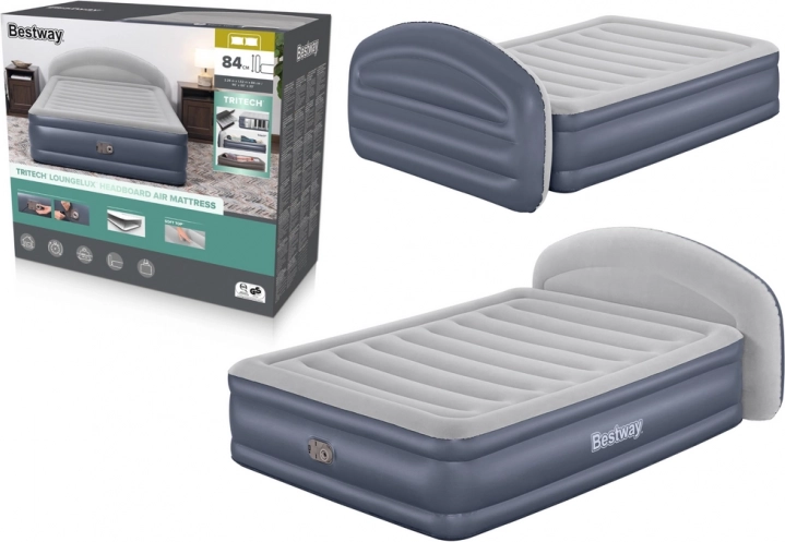 BESTWAY Tritech LoungeLux inflatable mattress 152 × 229 × 84 cm with integrated headboard and electric pump