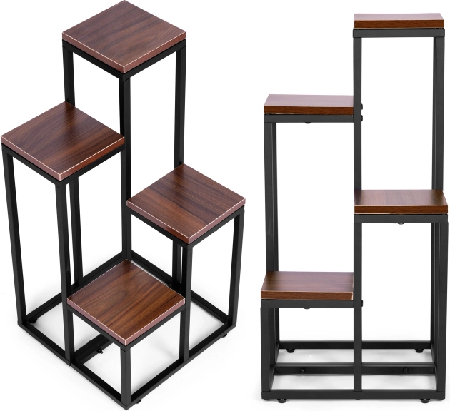 Plant Stand with Shelves ModernHome 4 Levels Metal and MDF Dark Walnut