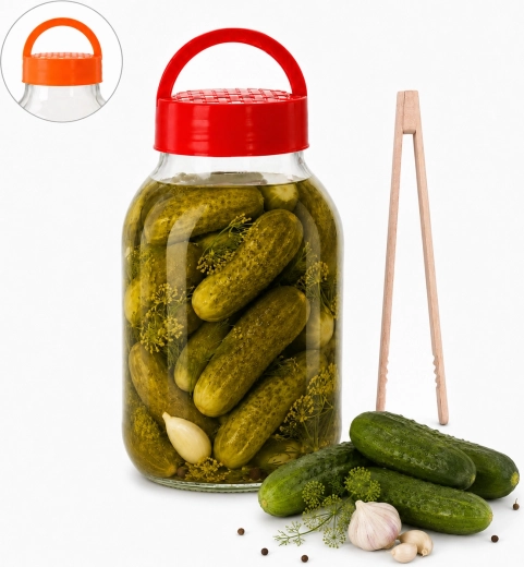 Contenitore in vetro da 4 l con coperchio in plastica, ricetta e pinze