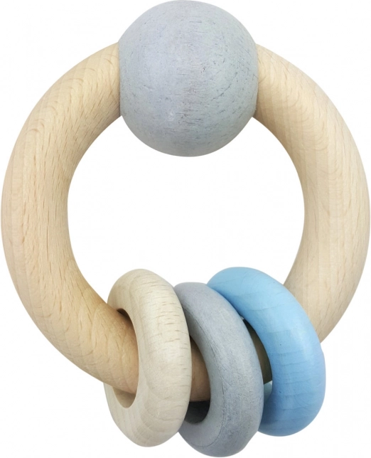 Hess round wooden rattle with ball and rings – blue