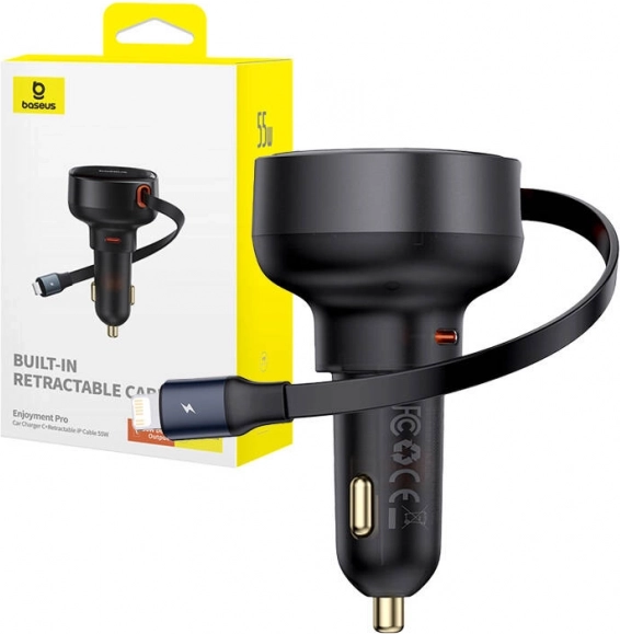 Baseus Enjoyment Pro Car Charger with Lightning and USB-C Cable, 55W