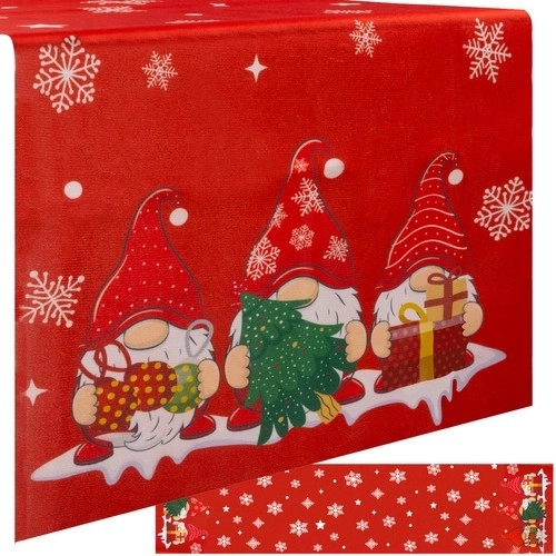 Chemin de table de Noël avec lutins 180 × 40 cm