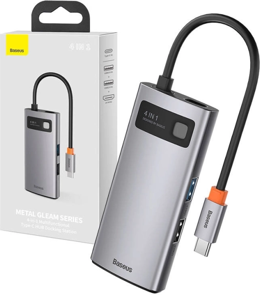 USB-C hub 4 v 1 BASEUS Metal Gleam s HDMI, USB 3.0 a PD 100 W